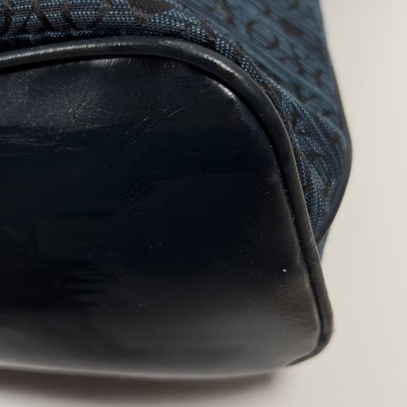 Large Vintage XOXO Hobo Blue Black Letters Brass Studded Y2K Zippered Tote Bag - Picture 13 of 16